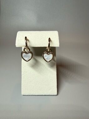 LOFT Gold-Tone Heart Hoop Earrings with White Inlay